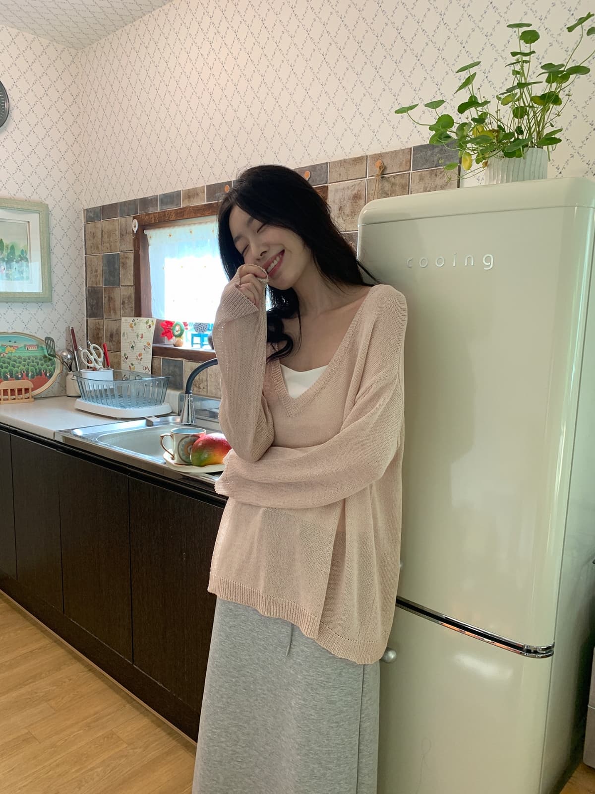 26 Summer New Arrival_Over Deep V-Neck (Knit, Delicate Fit, Long Sleeve, Oversized Fit, See-through, Mesh, Avant-garde Fit, Spring - 이미지 3