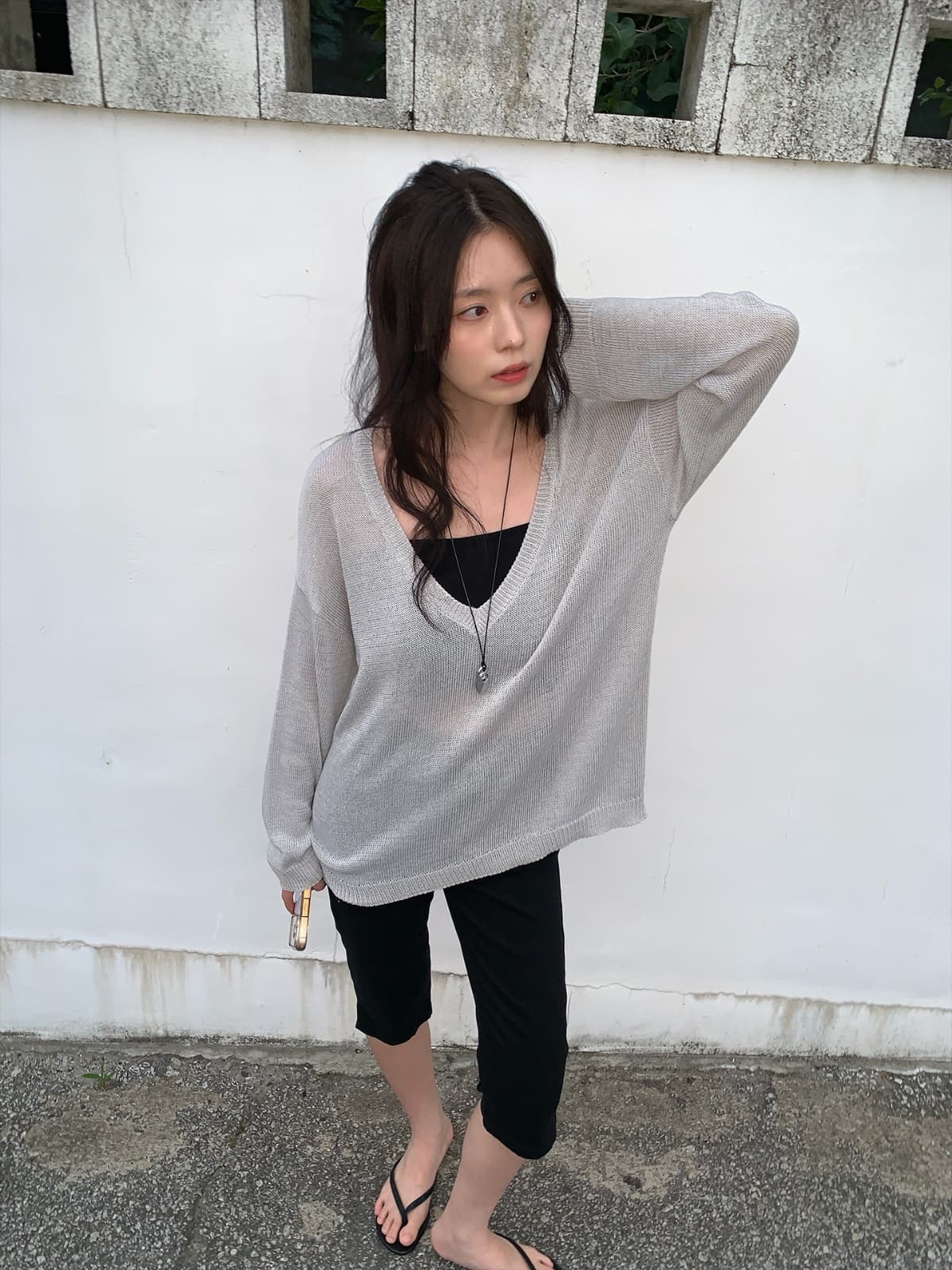 26 Summer New Arrival_Over Deep V-Neck (Knit, Delicate Fit, Long Sleeve, Oversized Fit, See-through, Mesh, Avant-garde Fit, Spring - 이미지 8