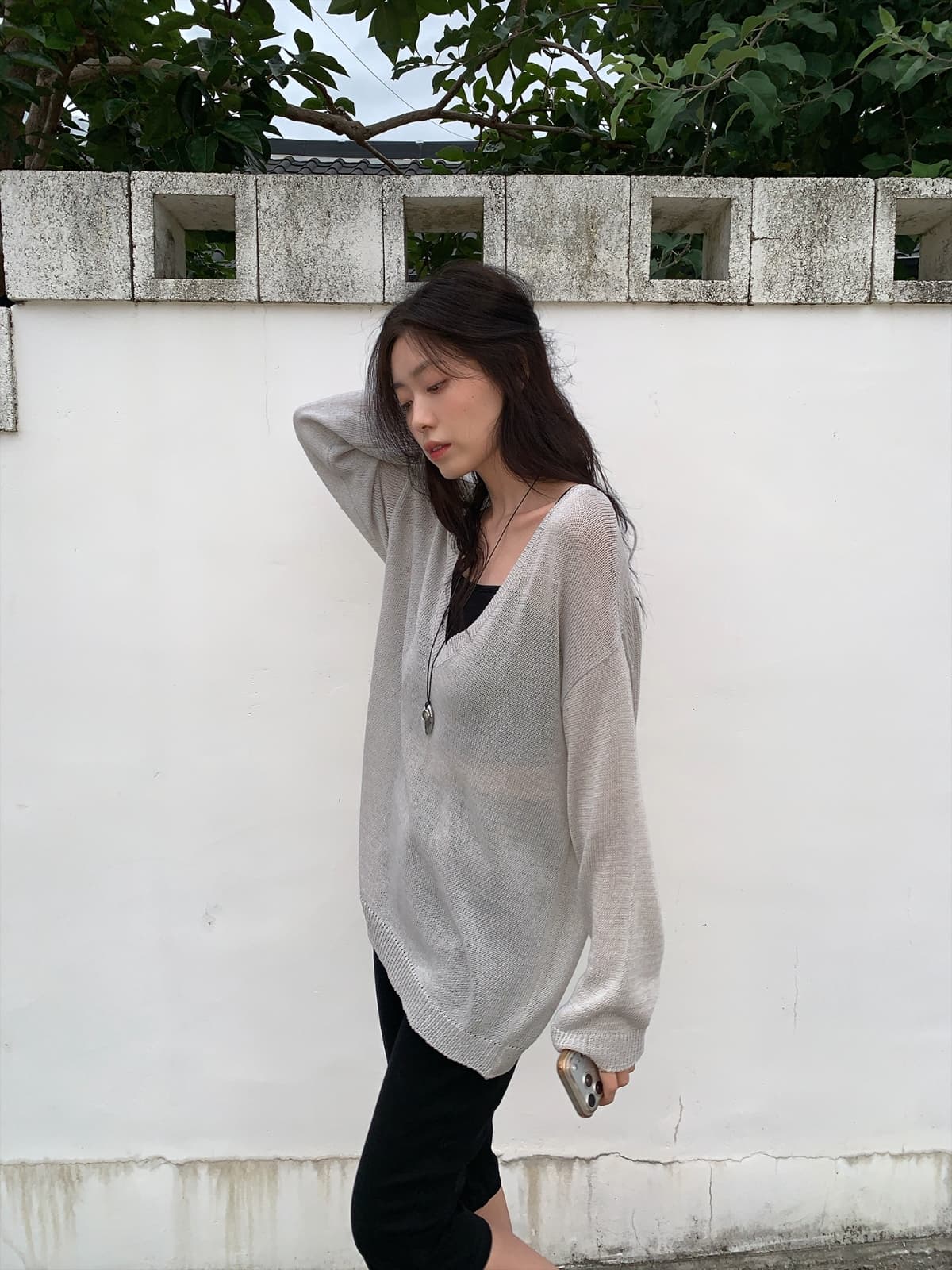 26 Summer New Arrival_Over Deep V-Neck (Knit, Delicate Fit, Long Sleeve, Oversized Fit, See-through, Mesh, Avant-garde Fit, Spring - 이미지 6
