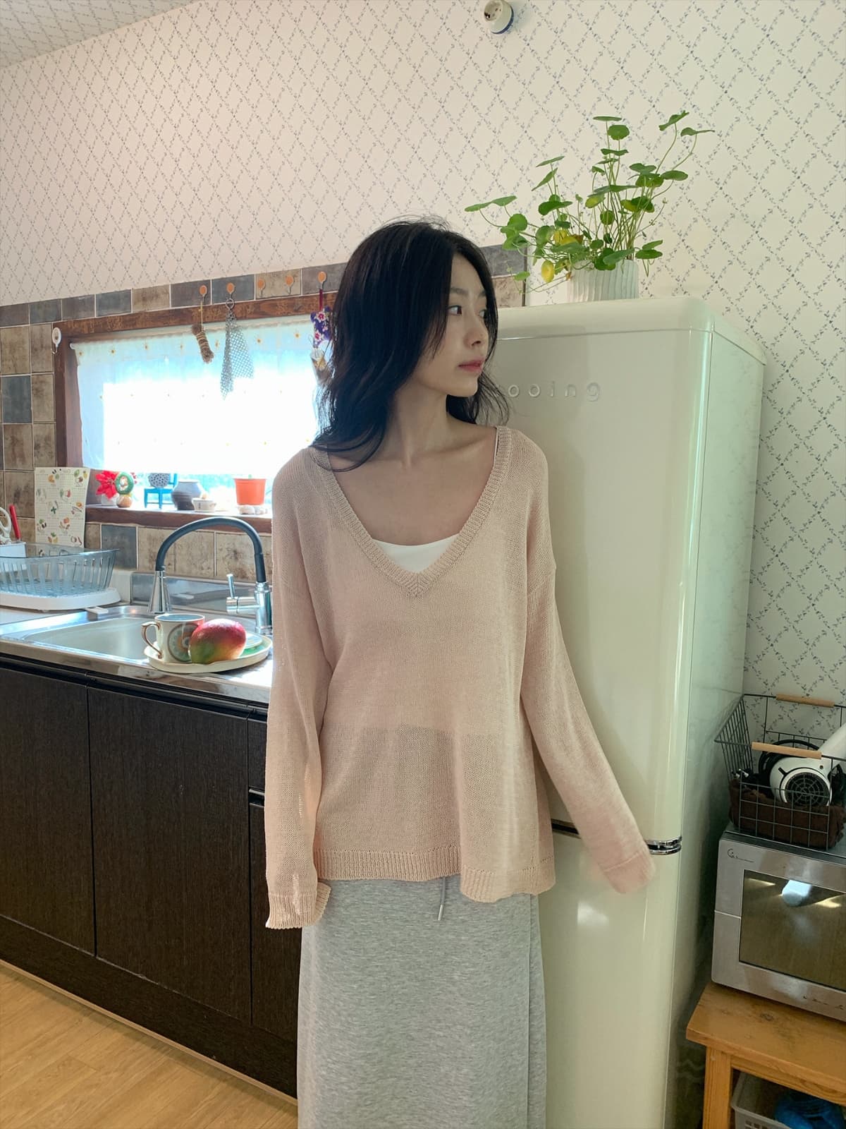 26 Summer New Arrival_Over Deep V-Neck (Knit, Delicate Fit, Long Sleeve, Oversized Fit, See-through, Mesh, Avant-garde Fit, Spring - 이미지 13