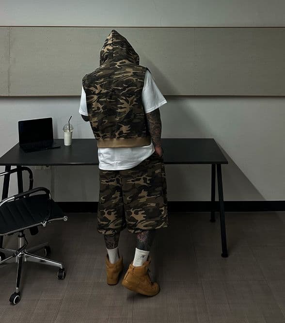 Camo Crop Hooded Vest Set - 이미지 9