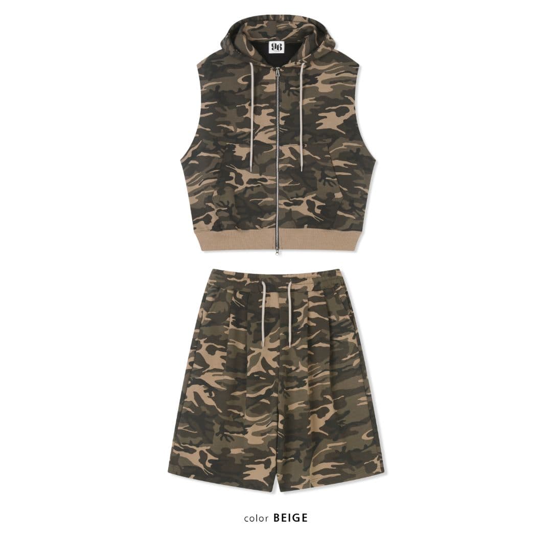 Camo Crop Hooded Vest Set - 이미지 2