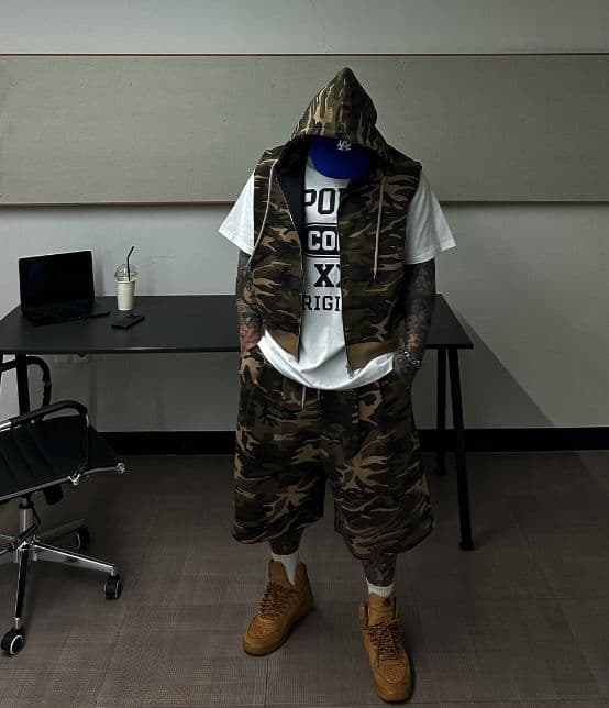 Camo Crop Hooded Vest Set - 이미지 8