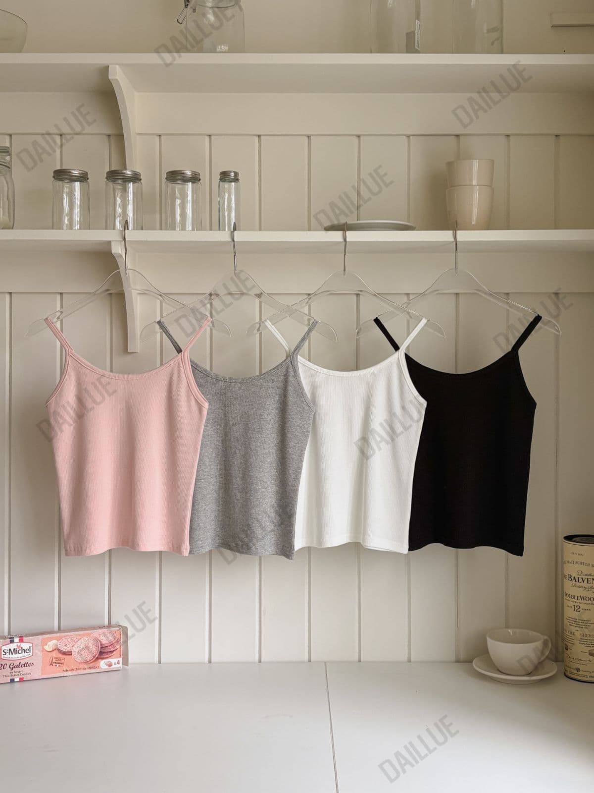 Slim Fit - Modal Ribbed Crop Strap Sleeveless - Breast Cover, U-Neck, Cotton, Inner, Stretchy Basic T-shirt, All Seasons, Plain - 이미지 2