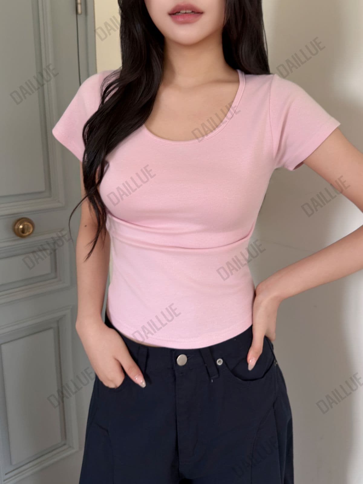 Slim Fit - Modal Tension Round Neck Short Sleeve - Cotton, Basic T-shirt, U-neck, Spring/Summer, Innerwear, Basic, Stretchy - 이미지 3