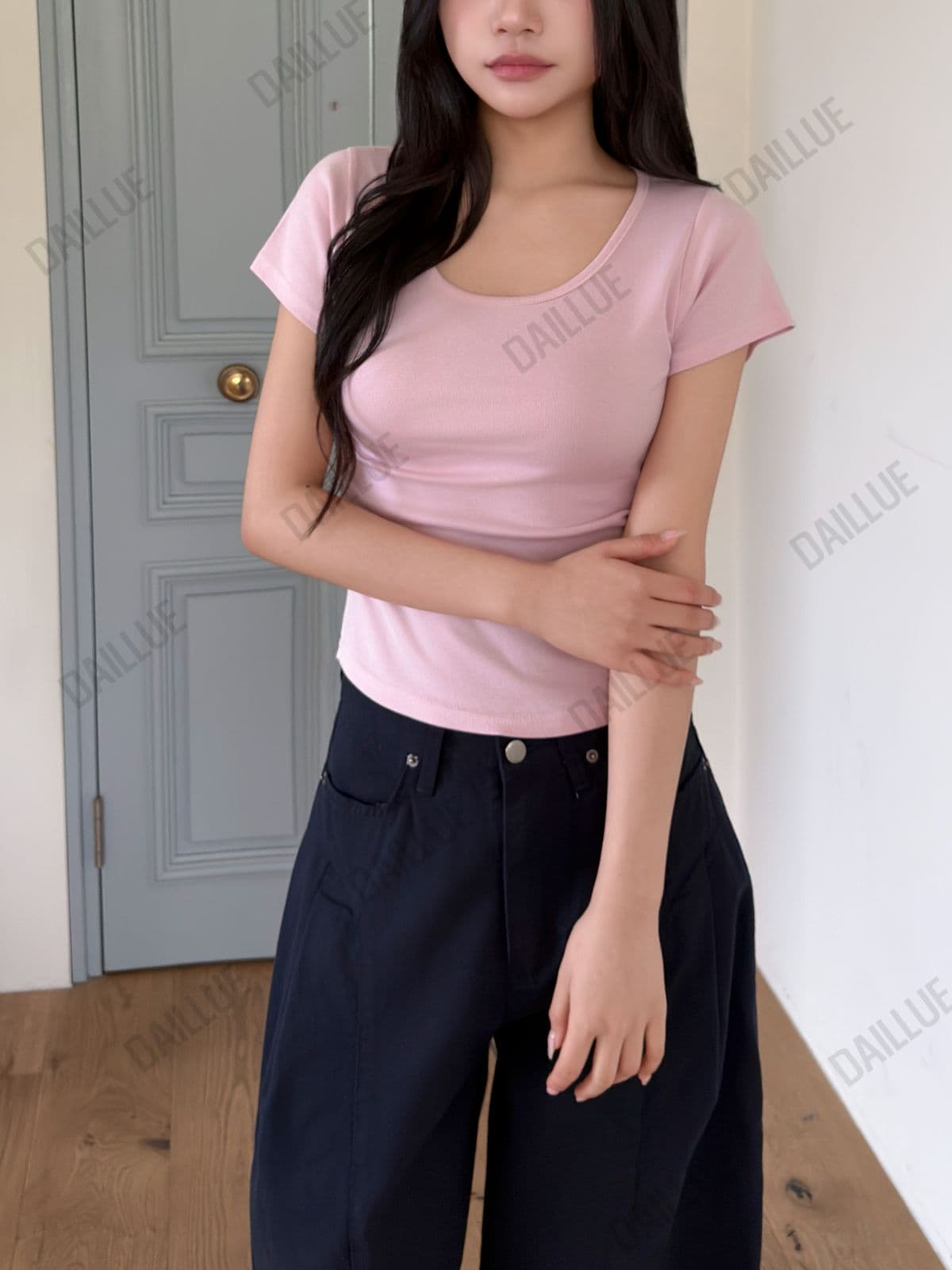 Slim Fit - Modal Tension Round Neck Short Sleeve - Cotton, Basic T-shirt, U-neck, Spring/Summer, Innerwear, Basic, Stretchy - 이미지 6