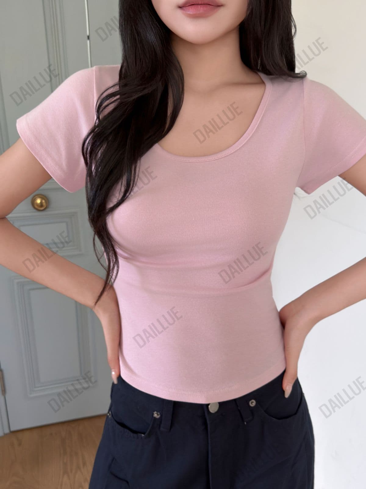 Slim Fit - Modal Tension Round Neck Short Sleeve - Cotton, Basic T-shirt, U-neck, Spring/Summer, Innerwear, Basic, Stretchy - 이미지 8