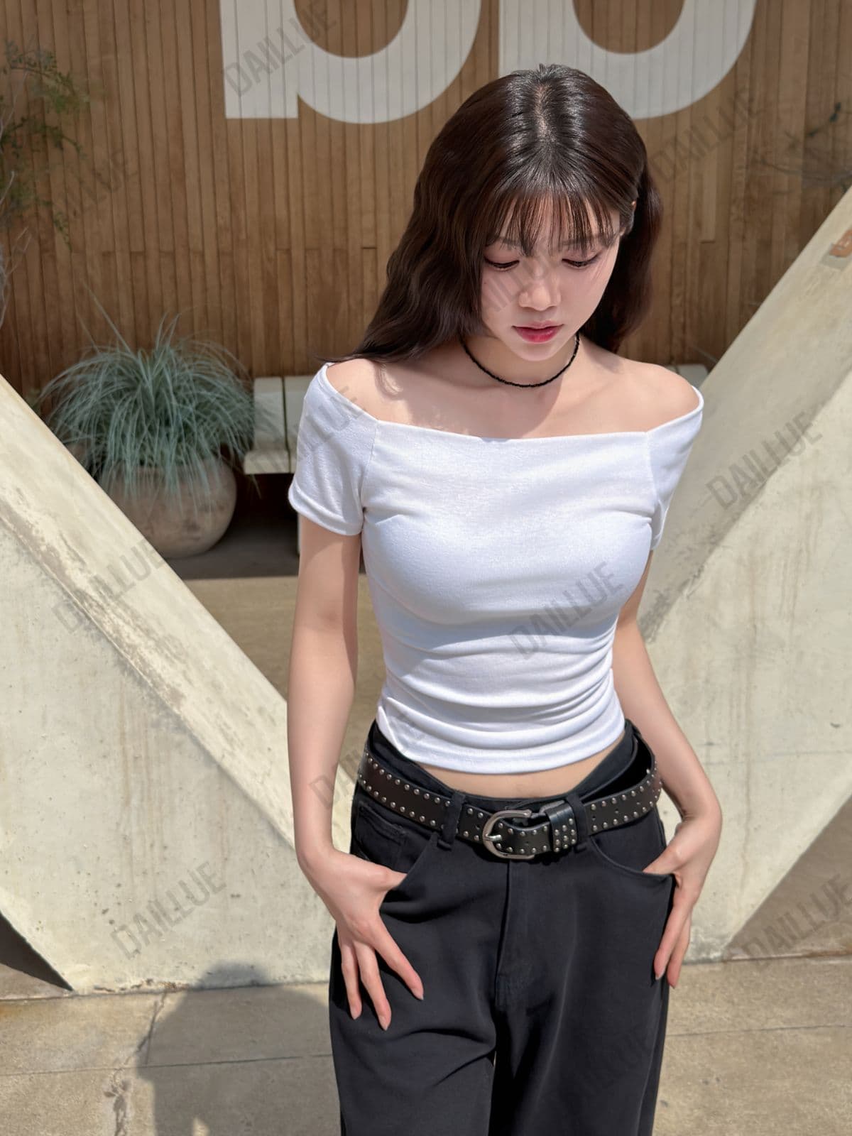 Slim Fit - Tension Off-Shoulder Short Sleeve - Date, Sexy Glam Look, Stretchy Spandex, Daily, Spring/Summer, Tight-fitting T-shirt - 이미지 5