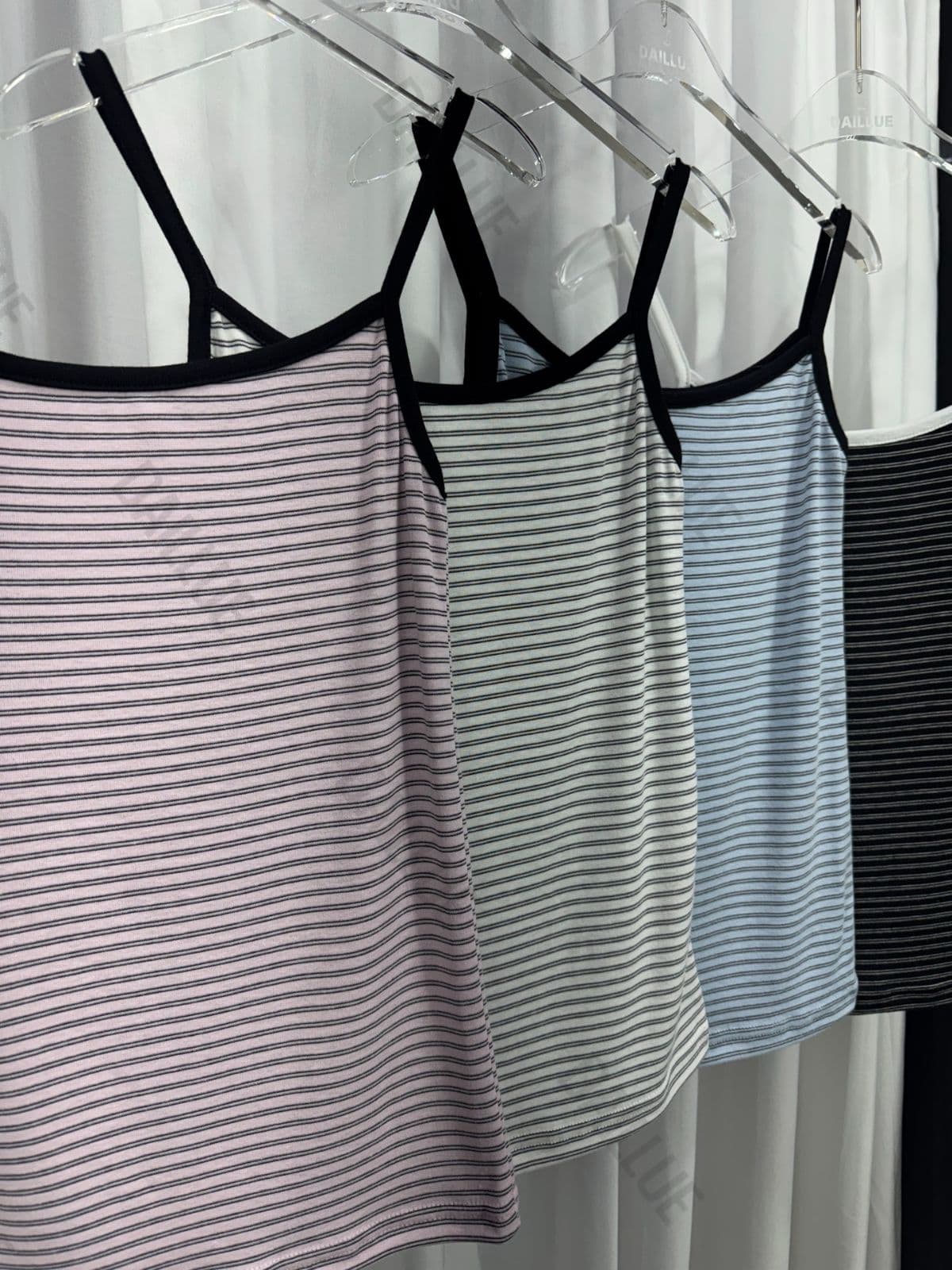 Basic Fit - Striped Contrast Strap Sleeveless - Stripe, Summer, Vacation Look, Straight, Stretchy, Inner, Slim, Elastic - 이미지 13
