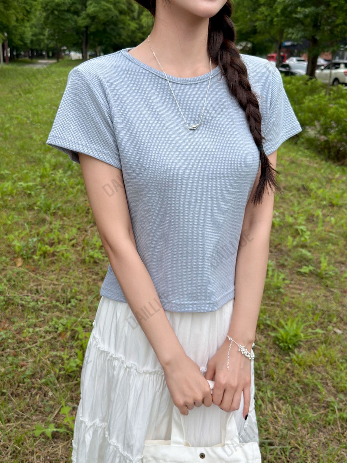 Basic Fit - Waffle Round Short Sleeve - Basic T-shirt, Knit, Semi-Crop, Summer, Innerwear, Basic, Plain, Wedding Guest Look - 이미지 1