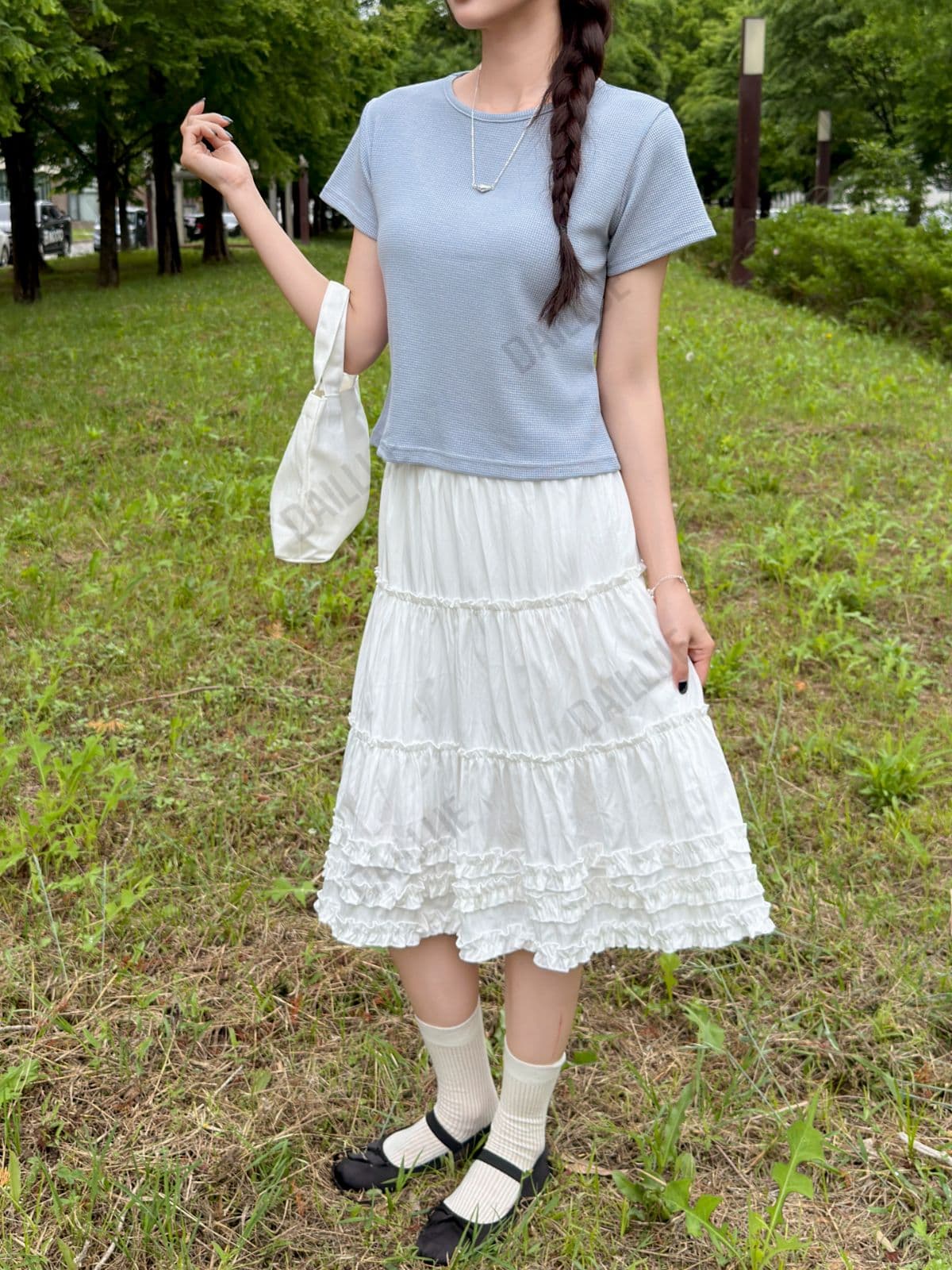 Basic Fit - Waffle Round Short Sleeve - Basic T-shirt, Knit, Semi-Crop, Summer, Innerwear, Basic, Plain, Wedding Guest Look - 이미지 9