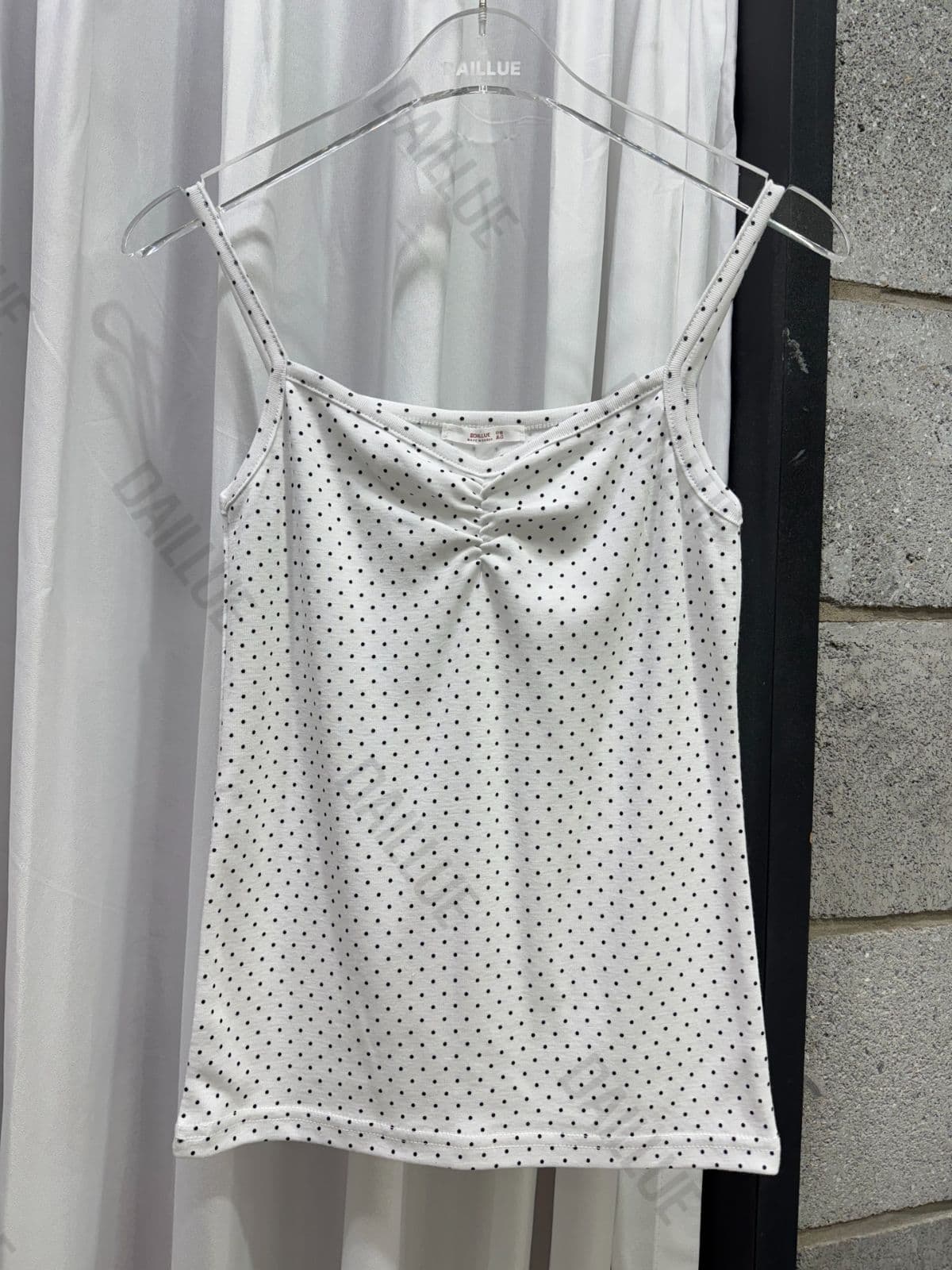 Slim Fit - Polka Dot Shirred Strap Sleeveless - Polka Dot, Spring/Summer, Cardigan Inner, Vacation Look, Lovely, V-Neck - 이미지 13