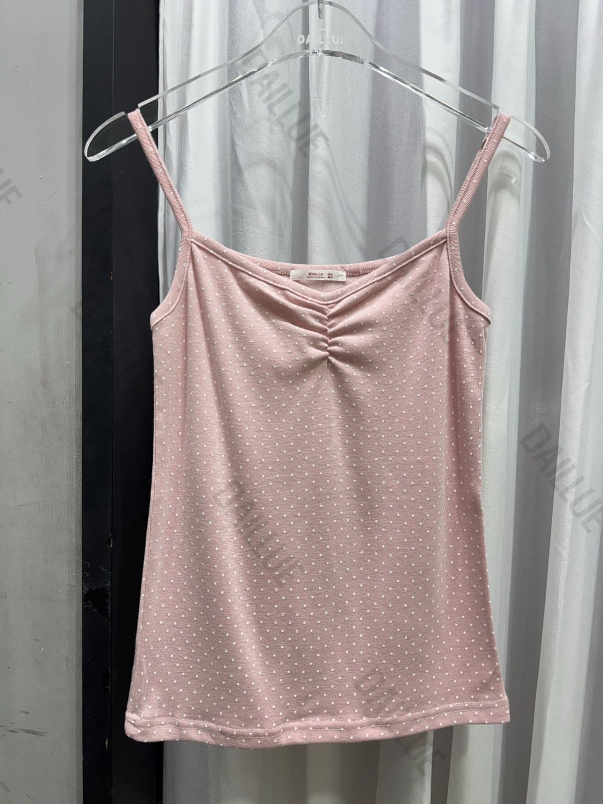 Slim Fit - Polka Dot Shirred Strap Sleeveless - Polka Dot, Spring/Summer, Cardigan Inner, Vacation Look, Lovely, V-Neck - 이미지 14