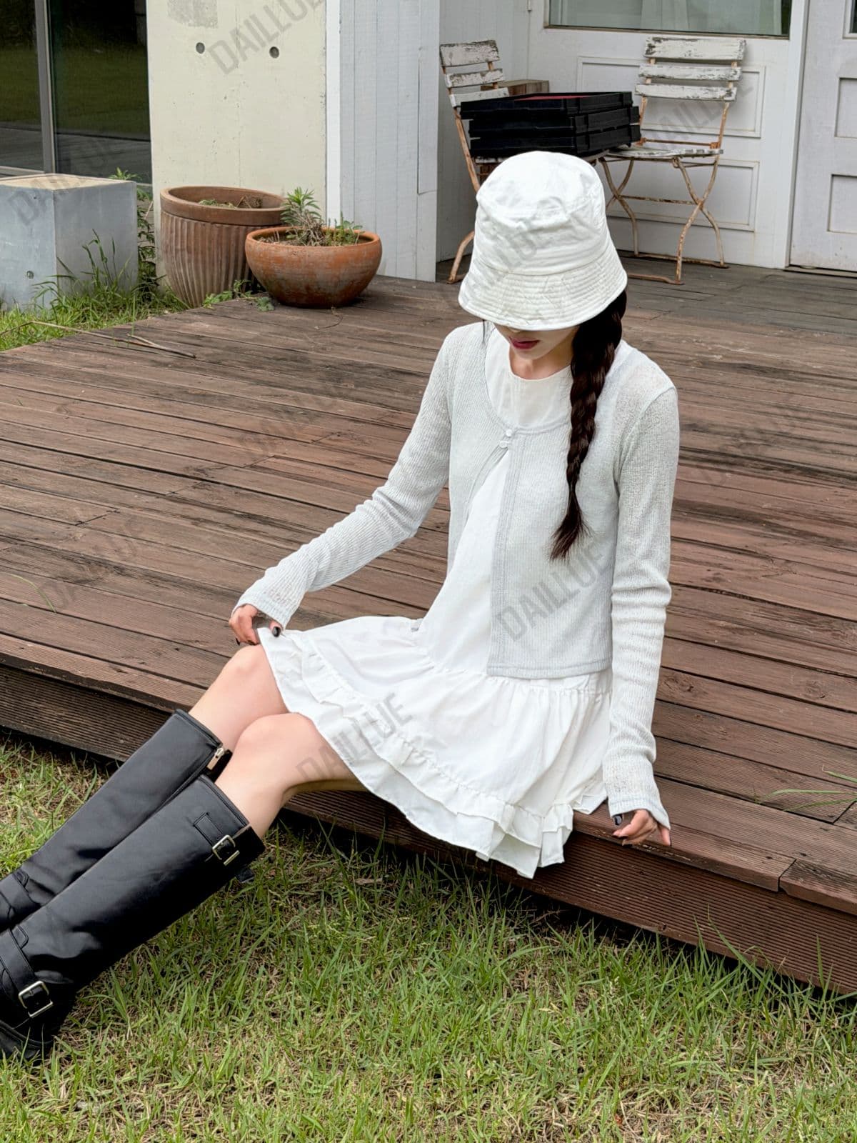 Delicate Fit - Two-Button Round Semi-Crop Cardigan - Must-Have Item, Summer, Mesh Knit, See-through, Long Sleeve, Vacation - 이미지 4