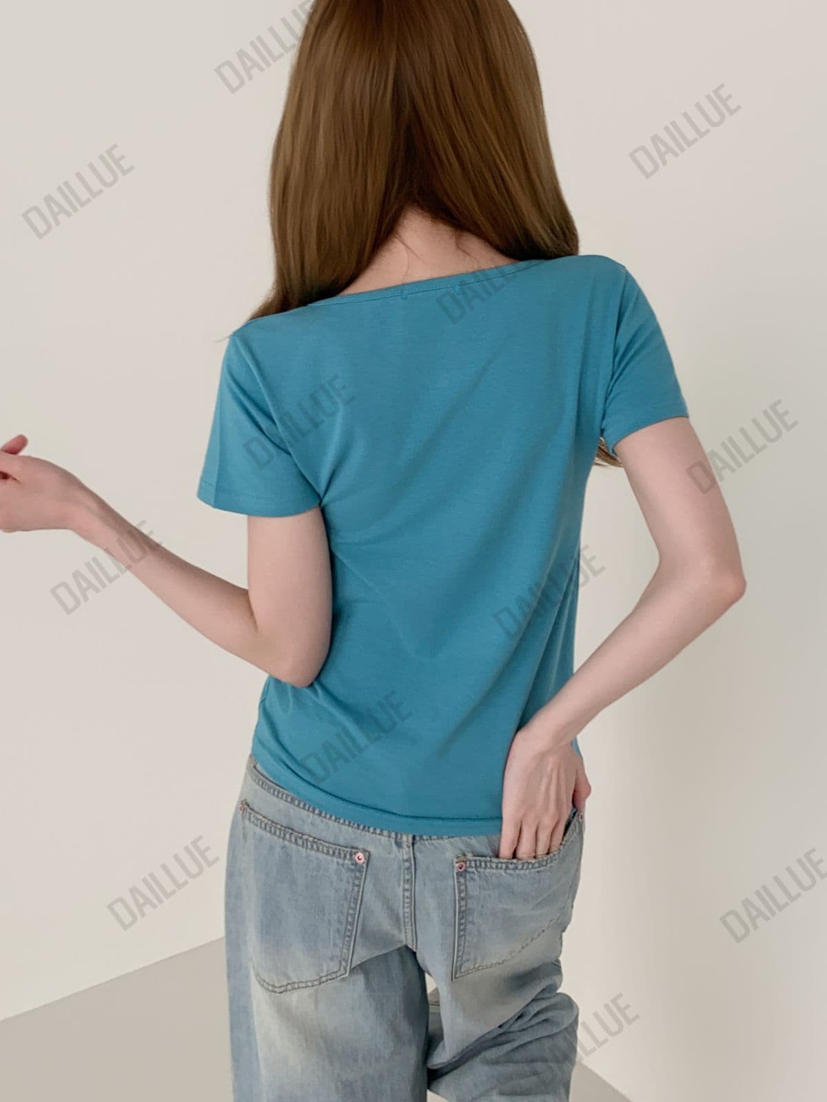 Basic Fit - Natural Modal U-Neck Short Sleeve - Basic T-shirt, Semi-Crop, Transitional Innerwear, Summer, Ribbon Round Neck, Stretchy - 이미지 5
