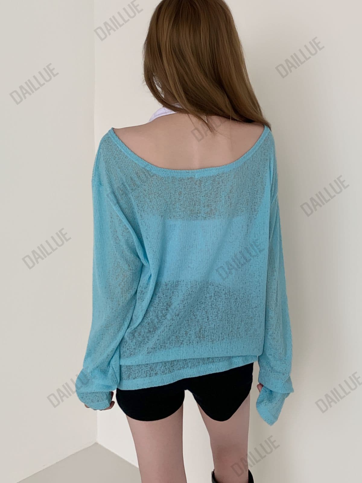 [Salant Item] Summer Knit Cover-up Long Sleeve - Delicate Fit, Off-shoulder, Boat Neck, Summer Tee, Humbuk Show, Rainy Season Look - 이미지 3