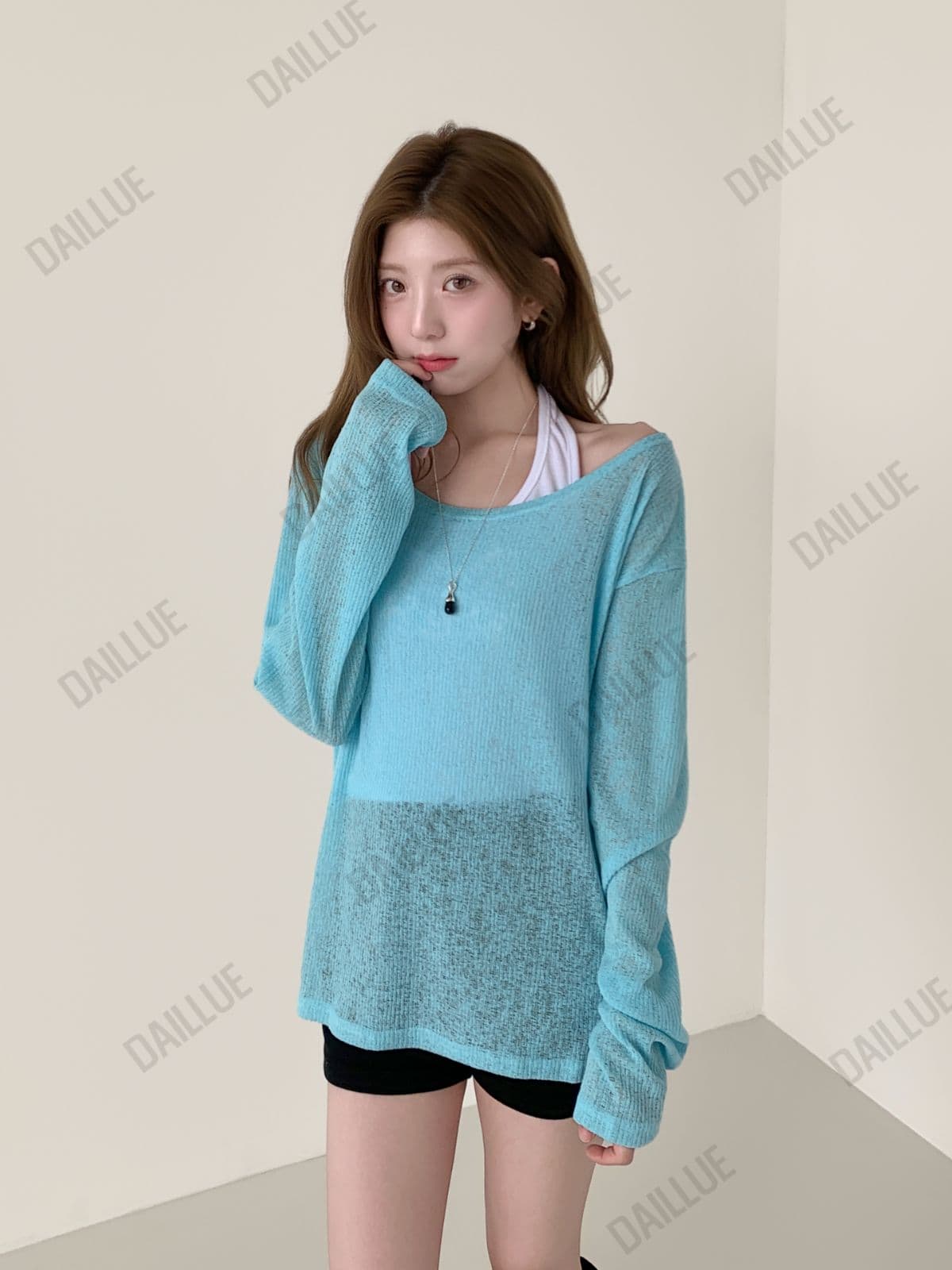 [Salant Item] Summer Knit Cover-up Long Sleeve - Delicate Fit, Off-shoulder, Boat Neck, Summer Tee, Humbuk Show, Rainy Season Look - 이미지 10