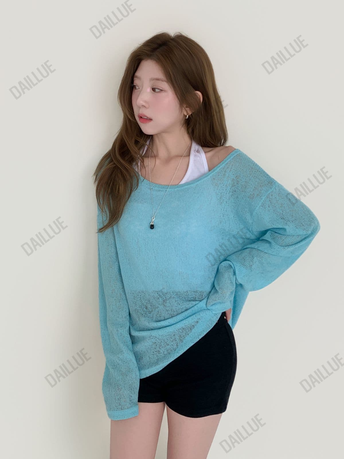[Salant Item] Summer Knit Cover-up Long Sleeve - Delicate Fit, Off-shoulder, Boat Neck, Summer Tee, Humbuk Show, Rainy Season Look - 이미지 6