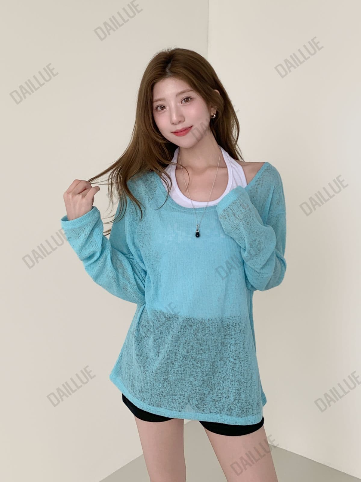 [Salant Item] Summer Knit Cover-up Long Sleeve - Delicate Fit, Off-shoulder, Boat Neck, Summer Tee, Humbuk Show, Rainy Season Look - 이미지 9