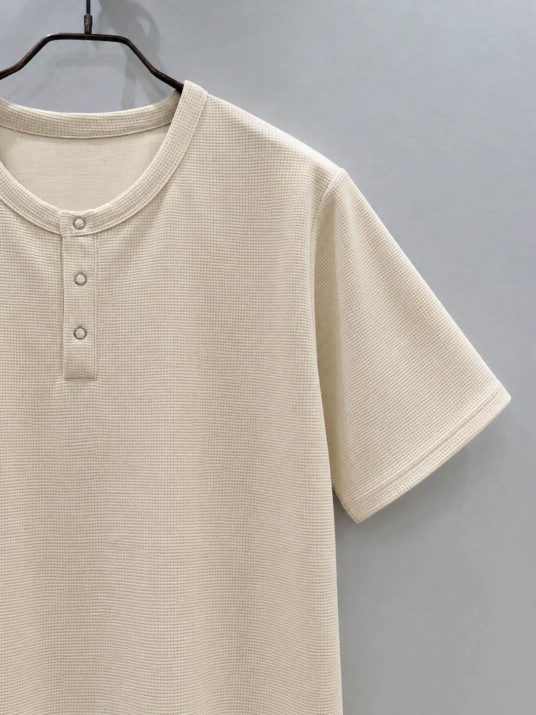 26SS New Waffle Henley Neck Short Sleeve Tee (Cardigan, Dress, Short Sleeve, Crop, Windbreaker, Layering, Unisex, Gym) - 이미지 5