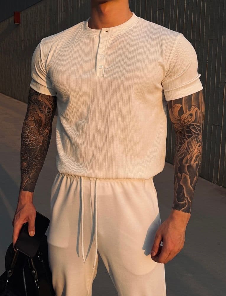 Pure Muscle Fit Henley Neck Short Sleeve T-shirt - 이미지 7