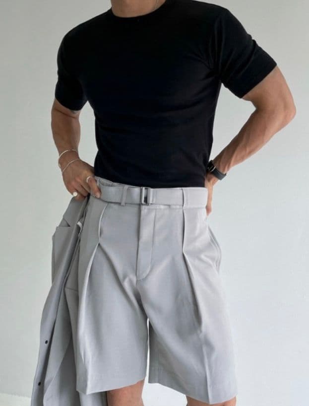 Muscle-fit wool round short-sleeve knit - 이미지 1