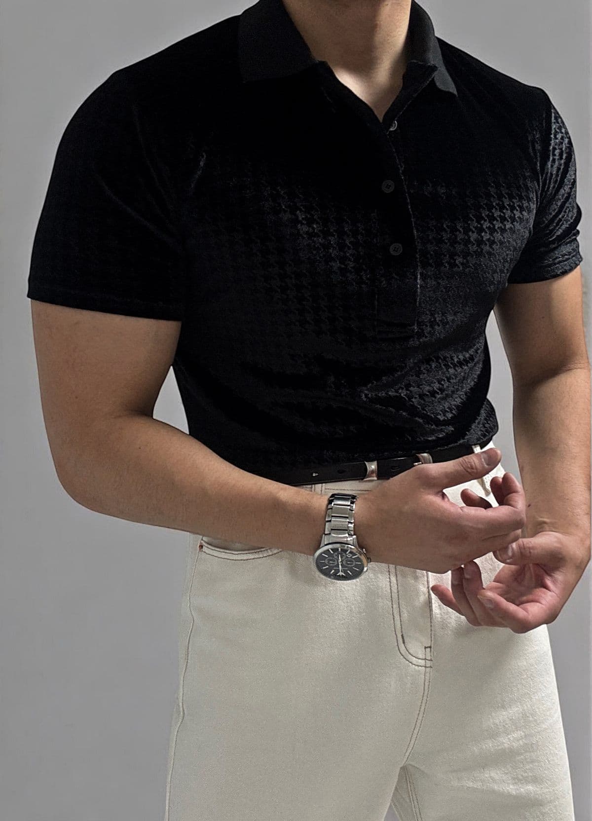 Houndstooth Velvet Pique Short Sleeve T-shirt - 이미지 3