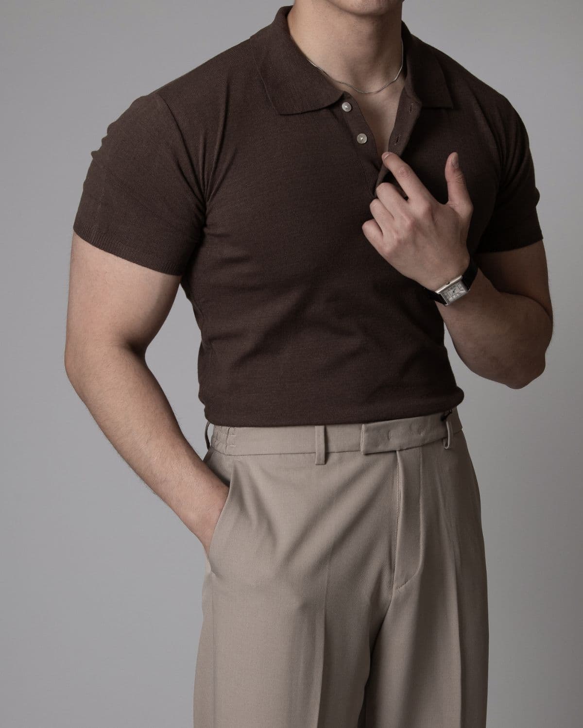 Muscle-fit wool collared short-sleeve knit - 이미지 3