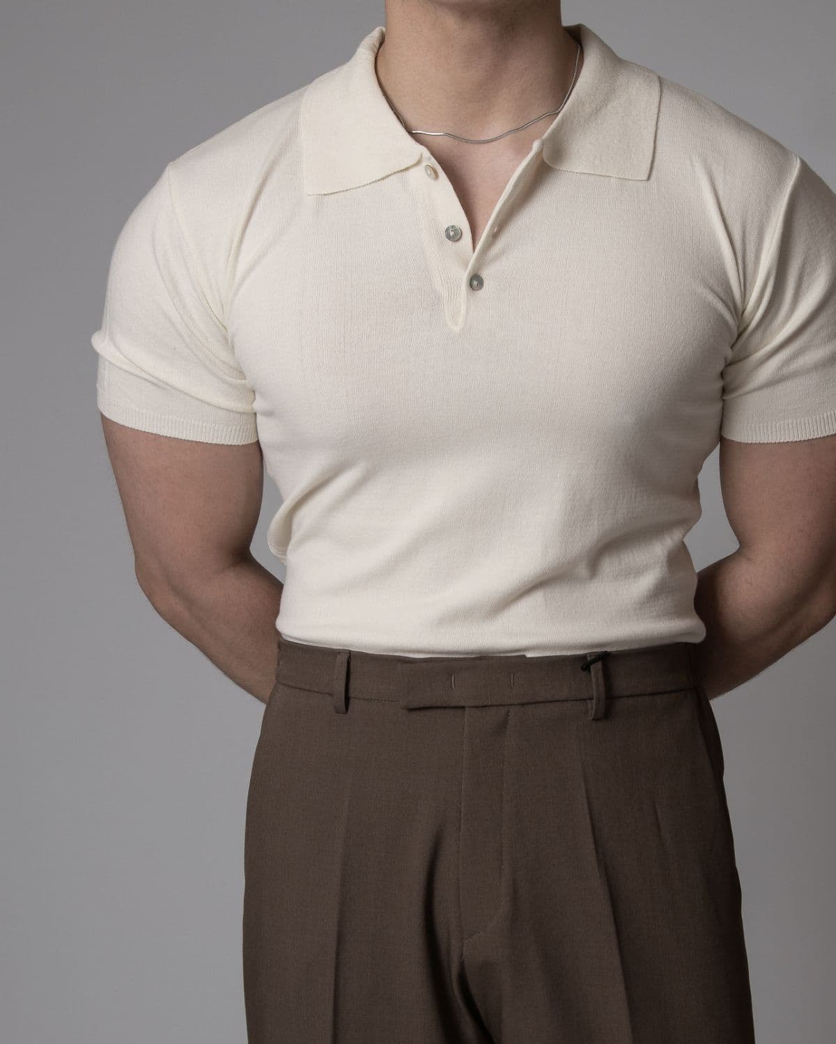 Muscle-fit wool collared short-sleeve knit - 이미지 1