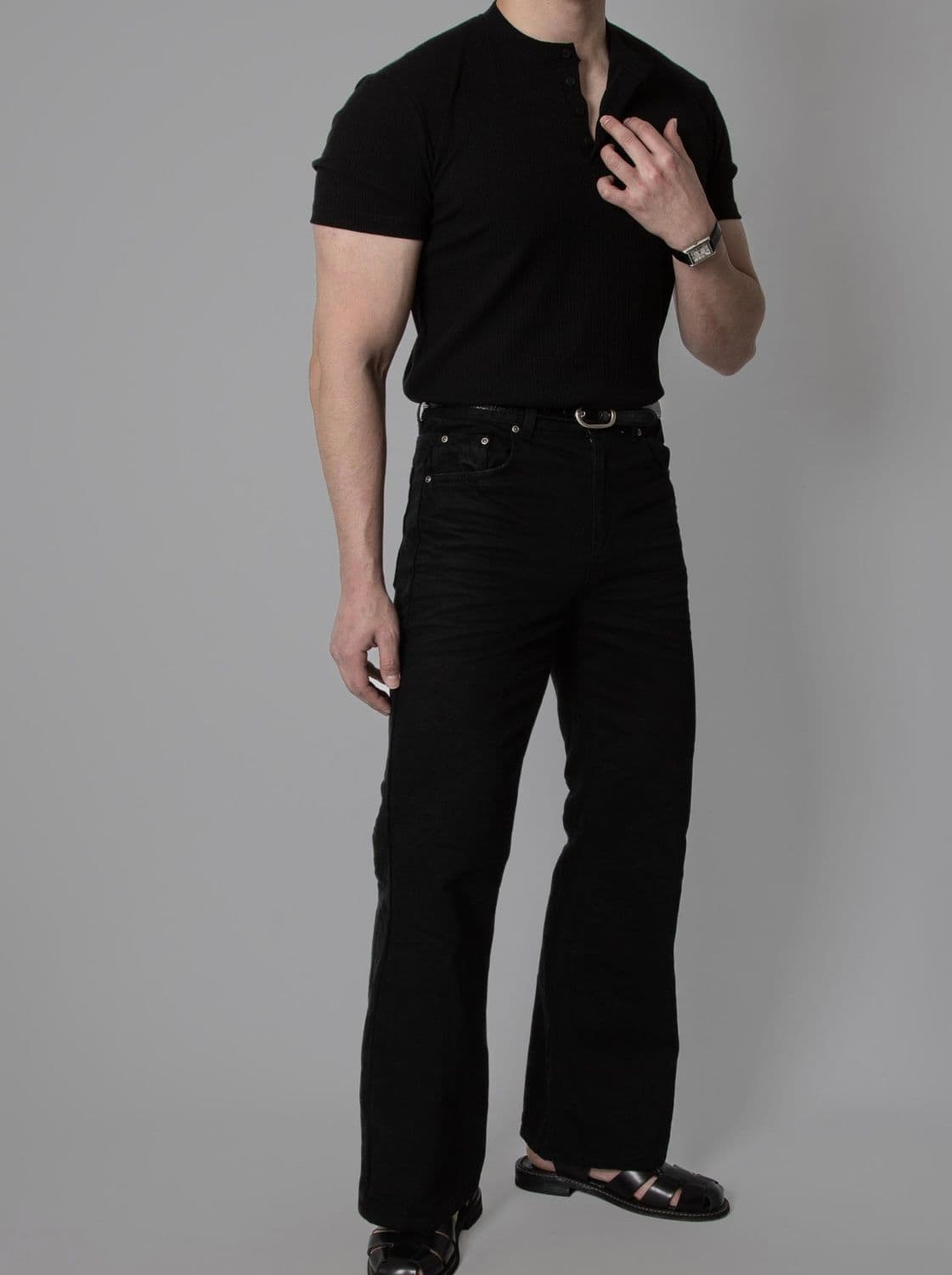 Pure Muscle Fit Henley Neck Short Sleeve T-shirt - 이미지 5