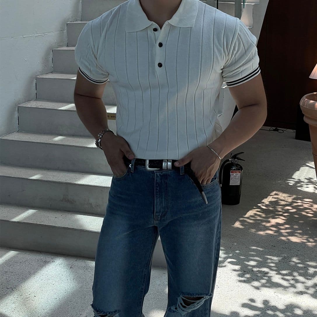 Tico Muscle Fit Collared Short Sleeve Knit - 이미지 1