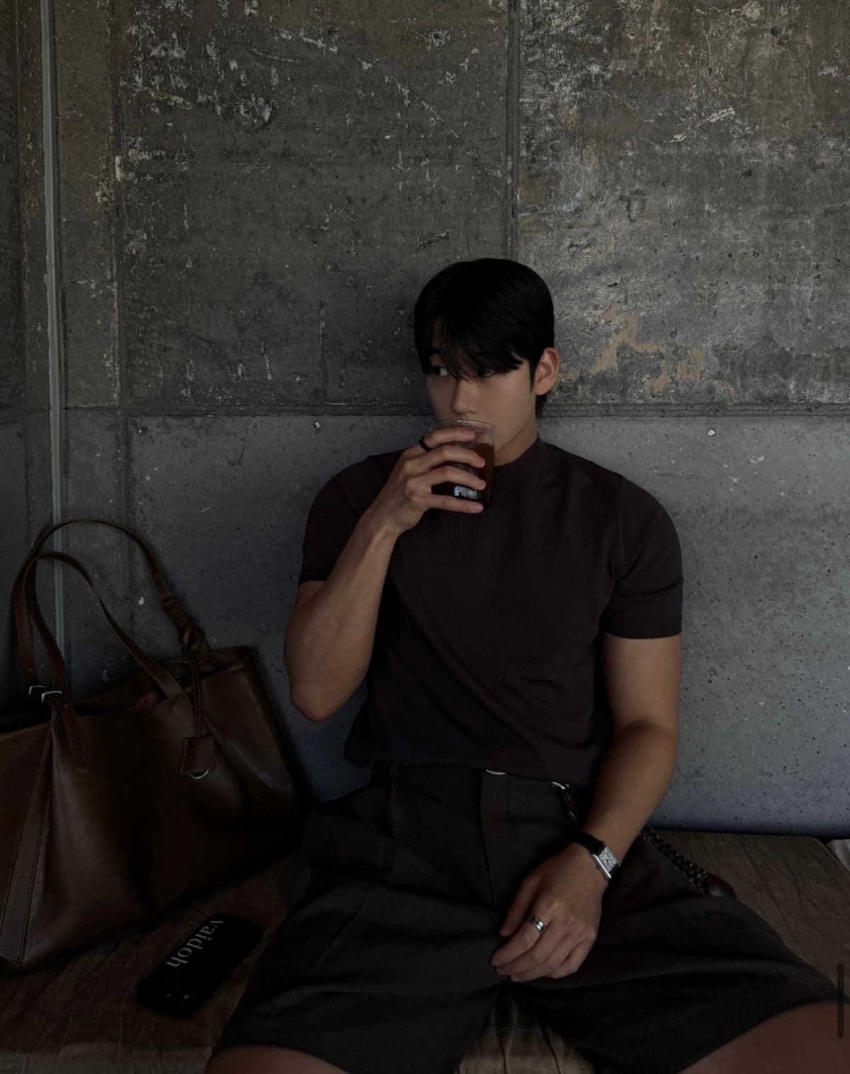 Muscle fit wool mock neck short sleeve knit - 이미지 3
