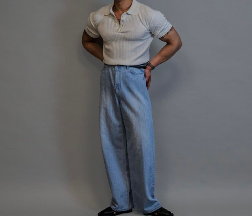 Sale Uno Ribbed Muscle Fit Collared Short Sleeve Knit - 이미지 3