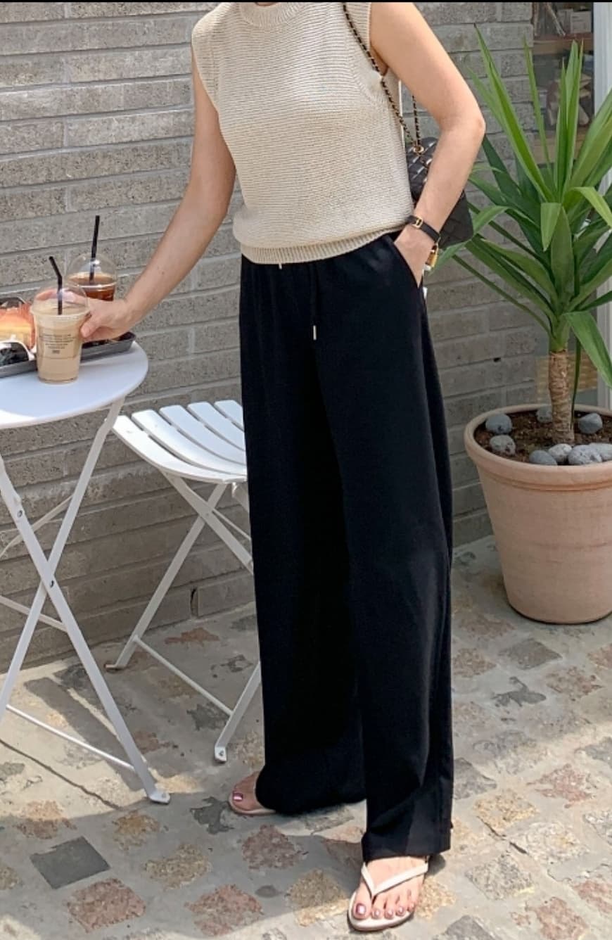 Flowy, Soft Wide Pants with String Band F L - 이미지 6