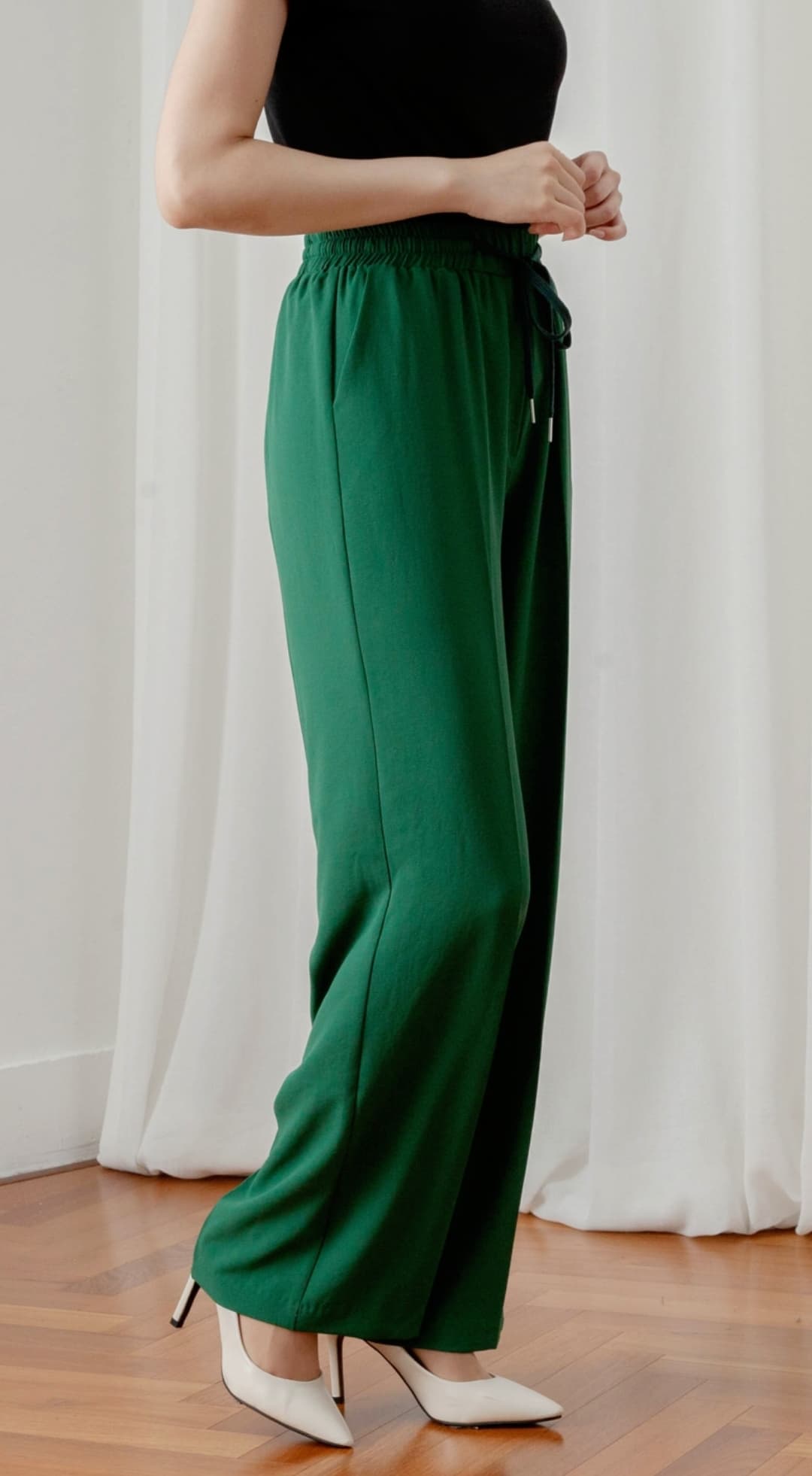 Flowy, Soft Wide Pants with String Band F L - 이미지 10
