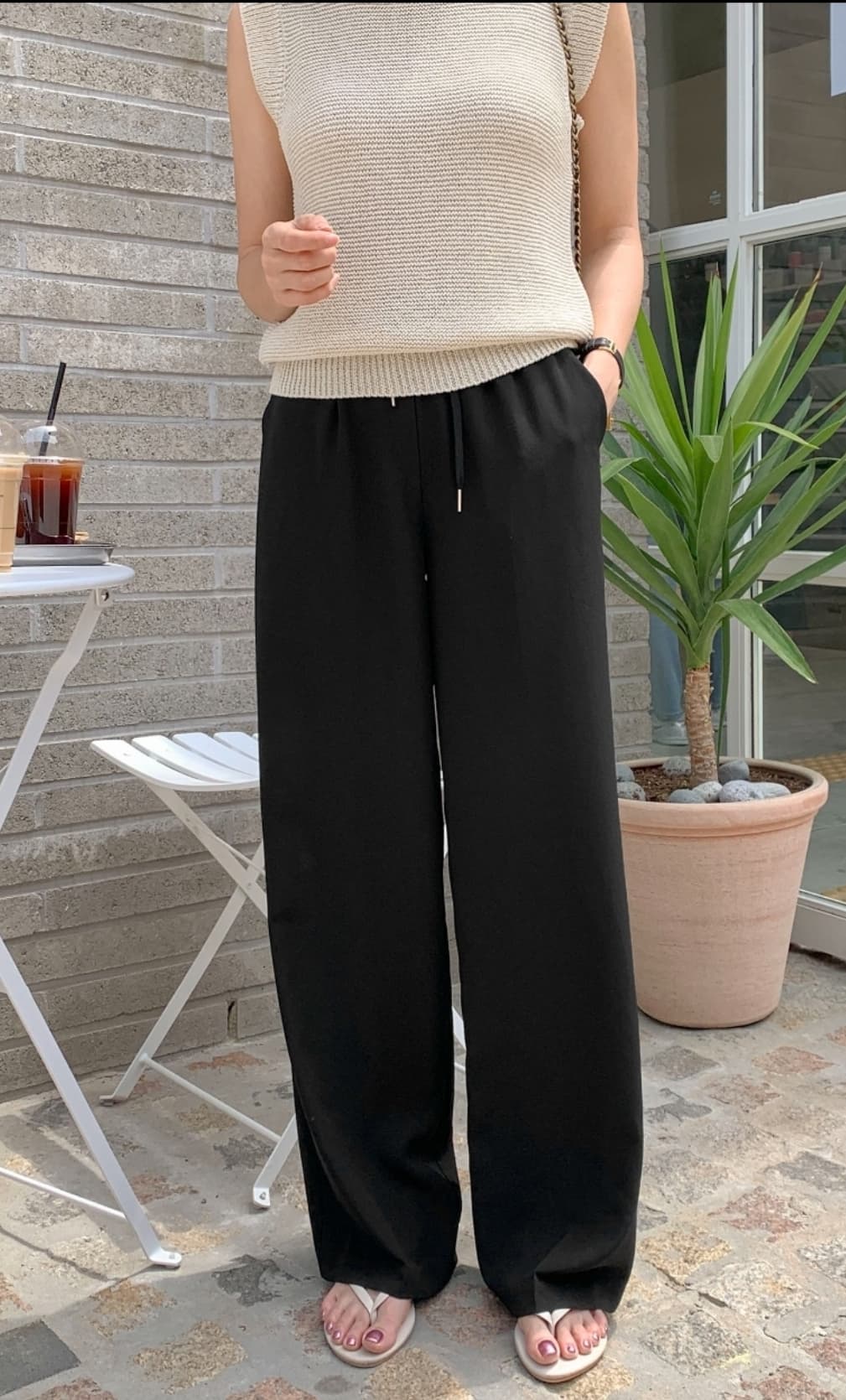 Flowy, Soft Wide Pants with String Band F L - 이미지 5