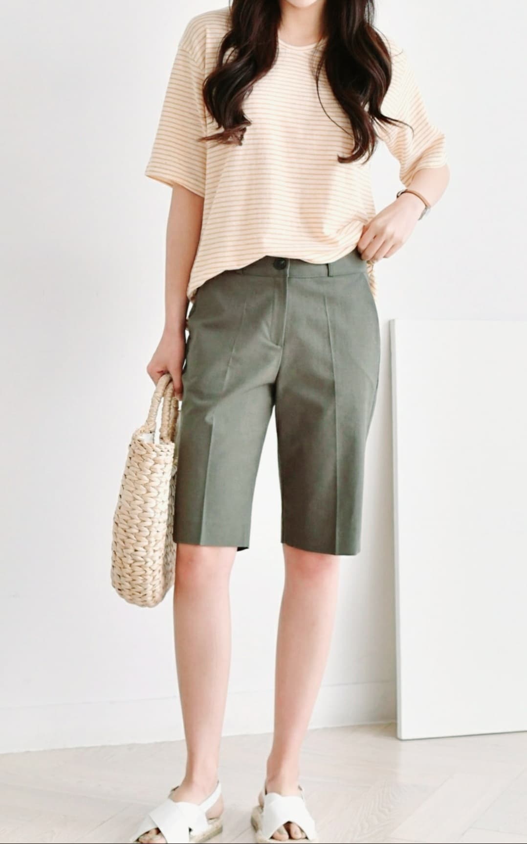 Linen Blend Spandex 5-Length Shorts S M L - 이미지 8