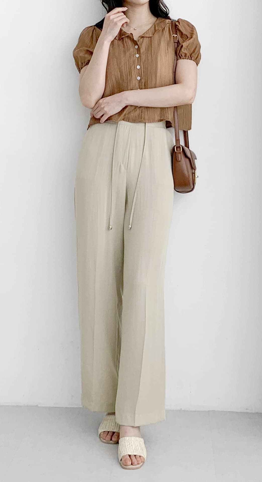 Linen Drawstring Semi-Straight Pants F, L - 이미지 10