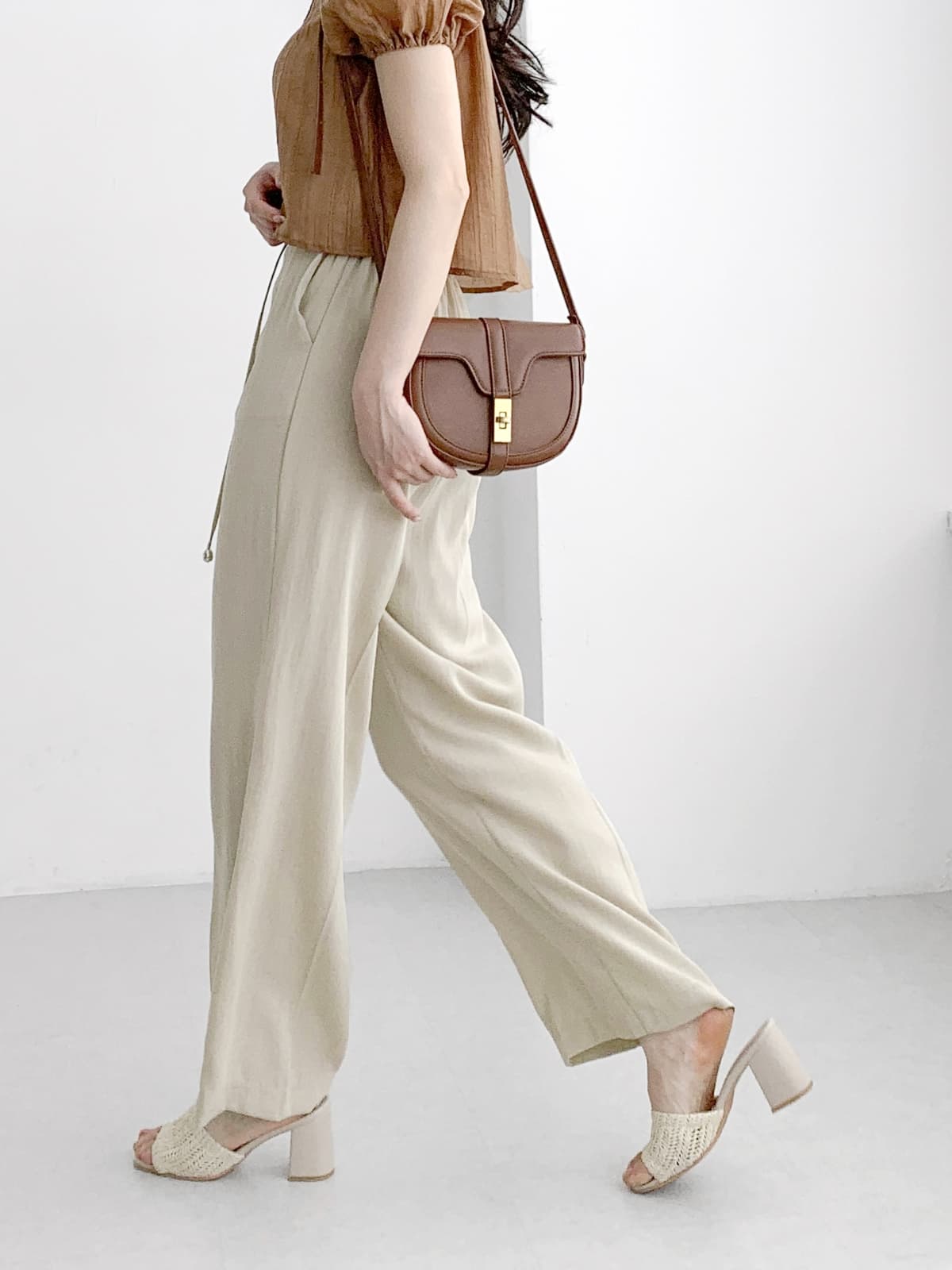 Linen Drawstring Semi-Straight Pants F, L - 이미지 4