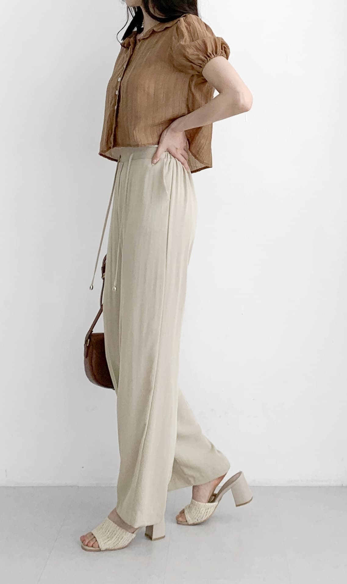 Linen Drawstring Semi-Straight Pants F, L - 이미지 7