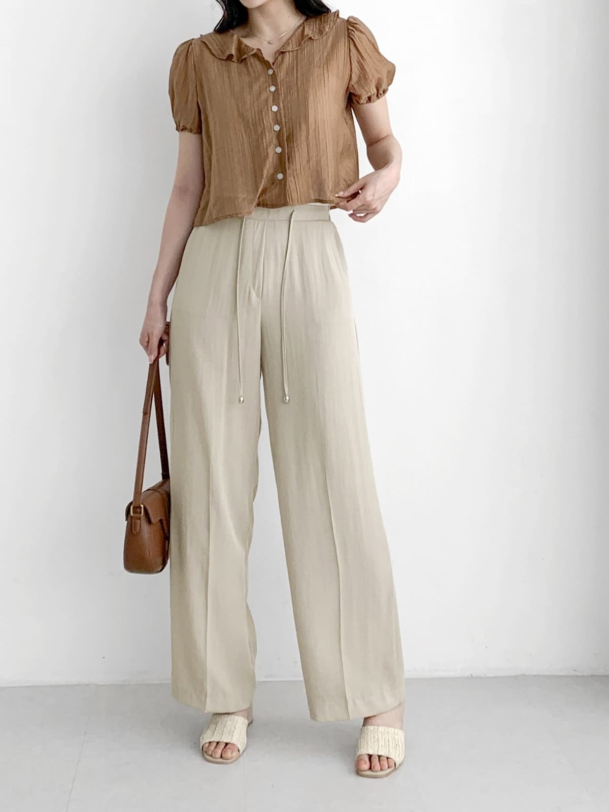 Linen Drawstring Semi-Straight Pants F, L - 이미지 9