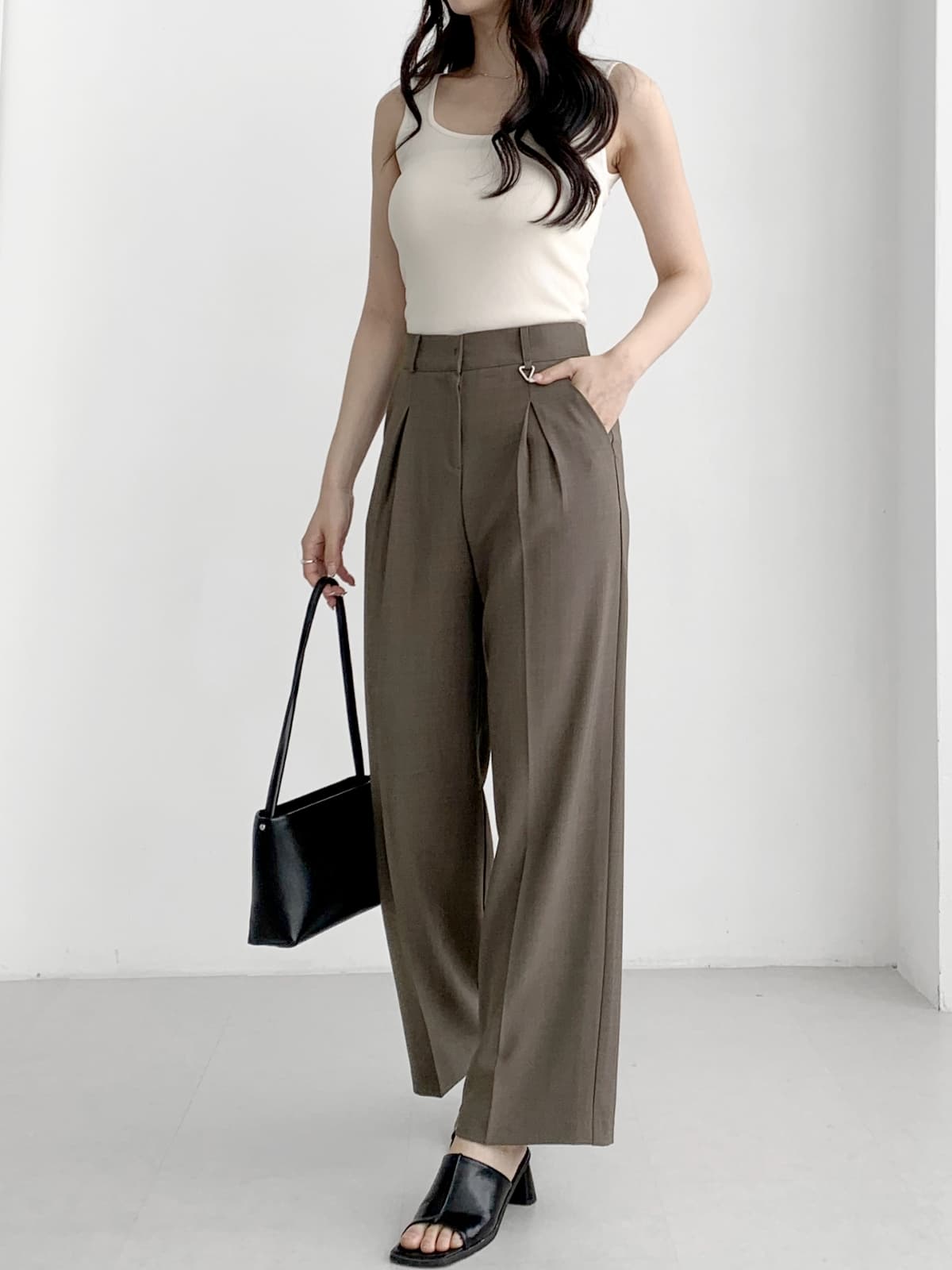 Decorative pleats straight wide back band S M L - 이미지 4