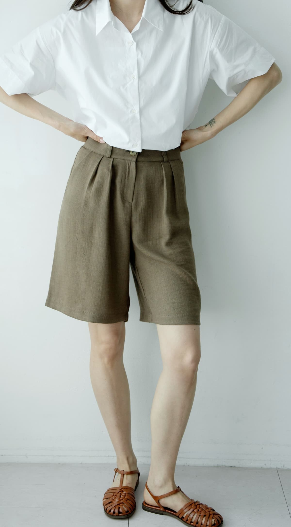 Linen pleated 5-quarter length S M L - 이미지 3