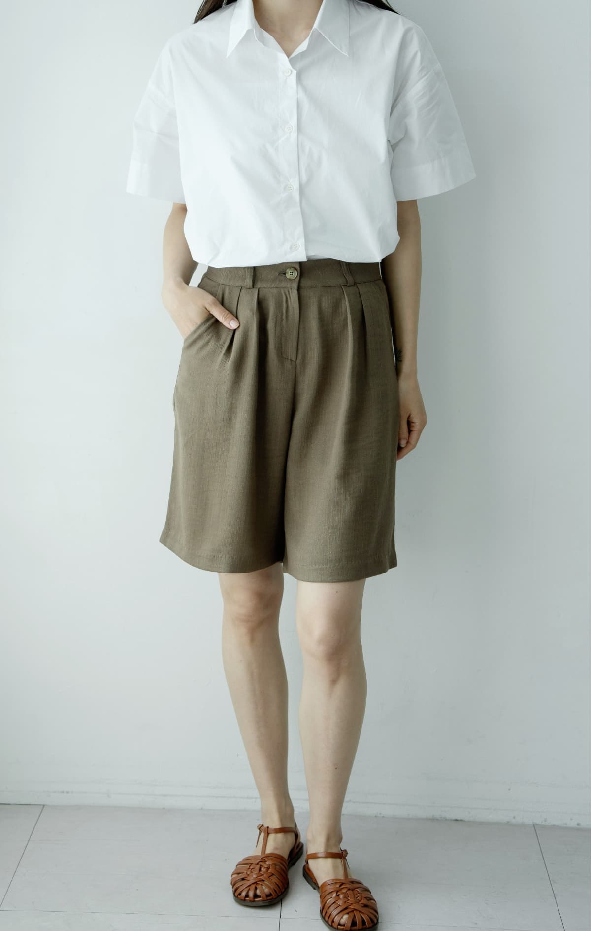 Linen pleated 5-quarter length S M L - 이미지 8