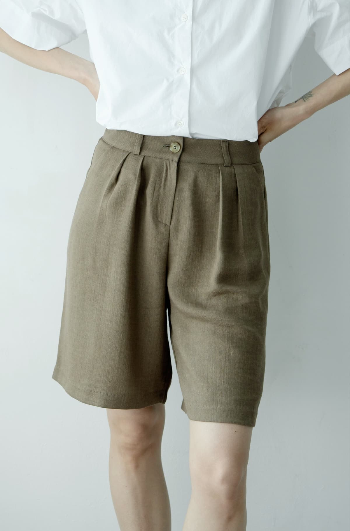 Linen pleated 5-quarter length S M L - 이미지 6