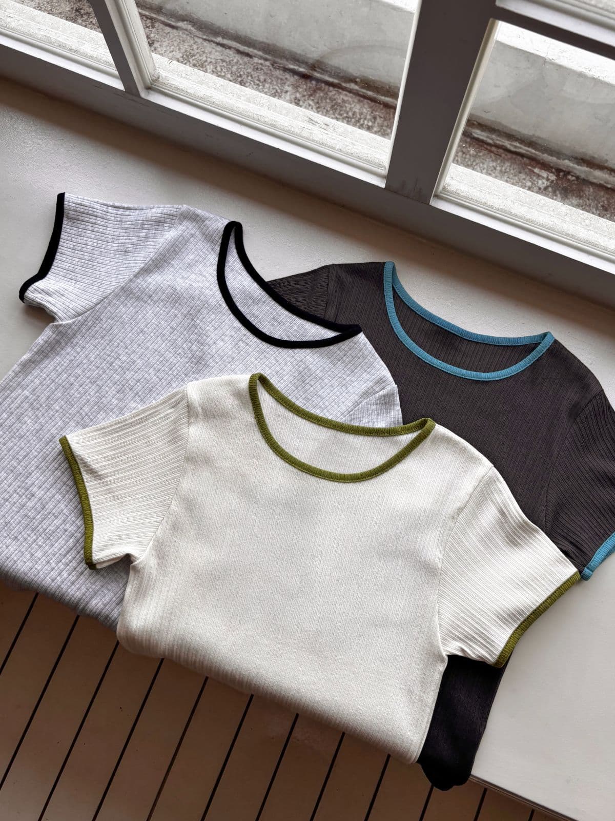Foen Ribbed Color Block Tee (New Summer Arrival Modal, Spandex, Ringer Spandex, Slim, Delicate, Layered, Round) - 이미지 1