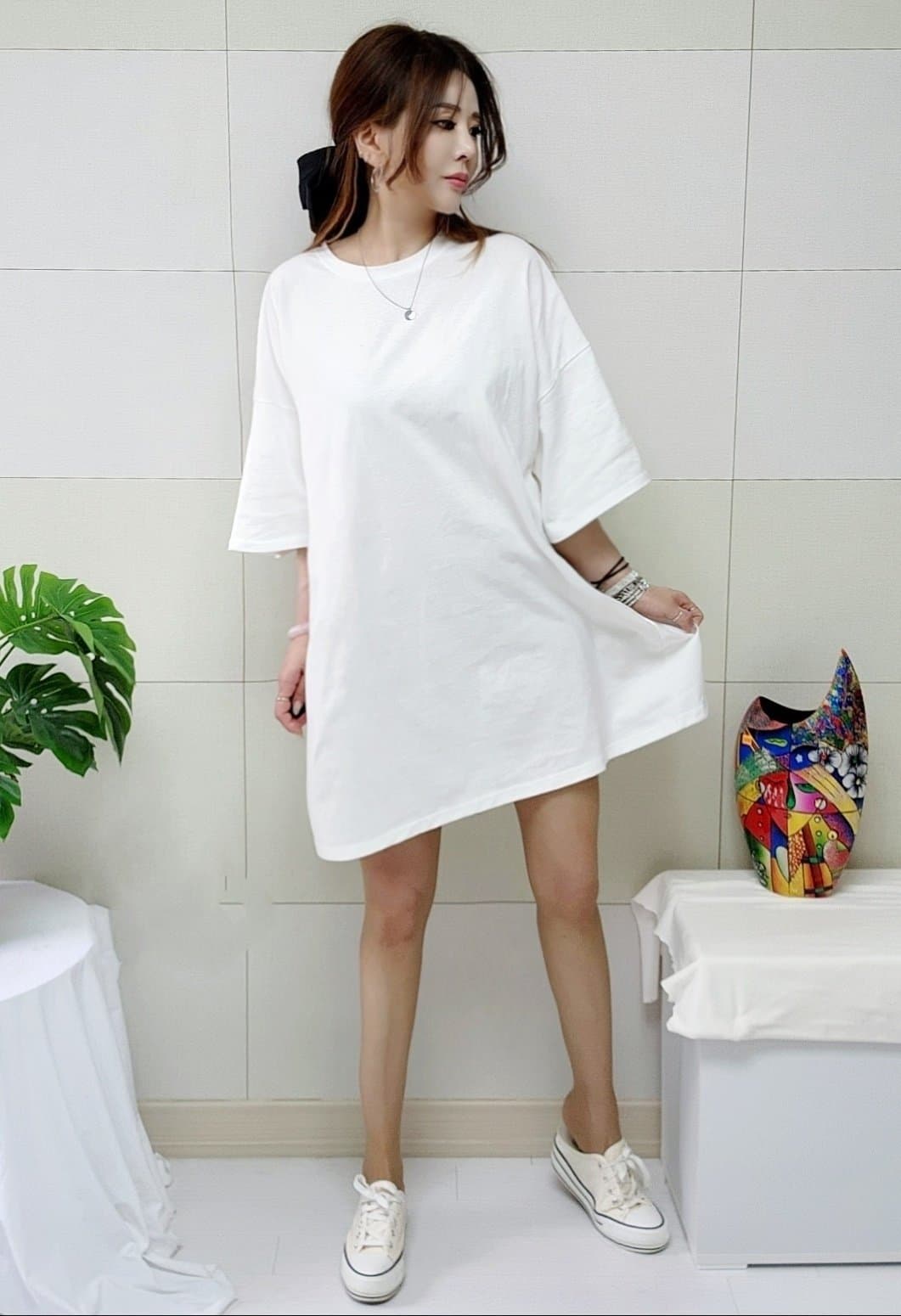 New Arrival New 4XL All-Season Boxy Dress/Boxy T-Shirt Plus Size Casual Daily Plain Boxy Short Sleeve - 이미지 9