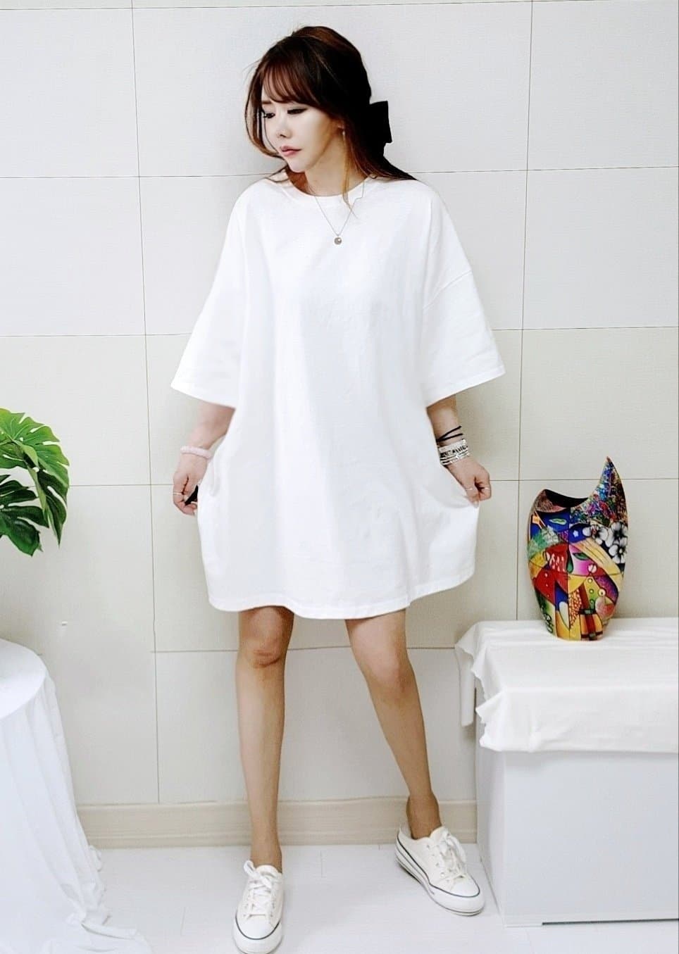 New Arrival New 4XL All-Season Boxy Dress/Boxy T-Shirt Plus Size Casual Daily Plain Boxy Short Sleeve - 이미지 2