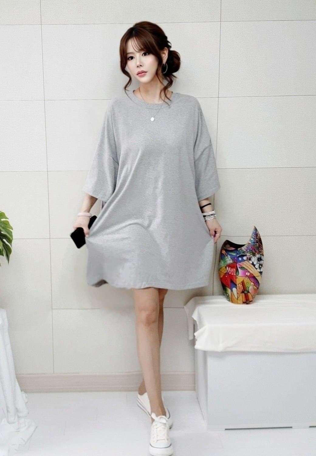 New Arrival New 4XL All-Season Boxy Dress/Boxy T-Shirt Plus Size Casual Daily Plain Boxy Short Sleeve - 이미지 15