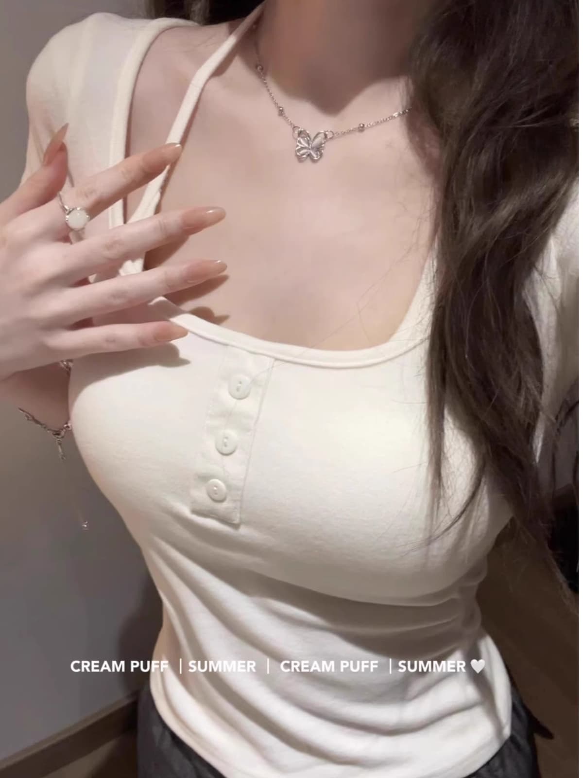 Halter neck short sleeve (built-in cap) - 이미지 6